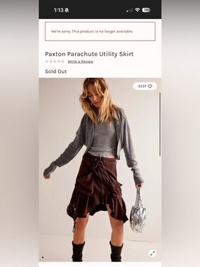 FREE PEOPLE PAXTON PARACHUTE SKIRT COLOR;Brown